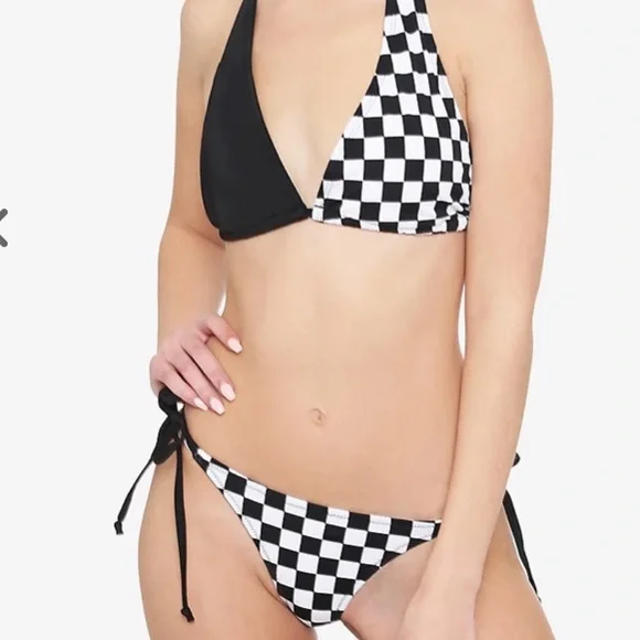 Black & White Checkered Side Tie Swim Bottoms Hot Topic - Picture 1 of 5
